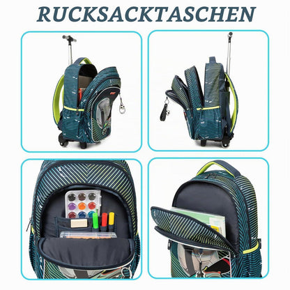Schulranzen mit Rollen Fußballtrolley für Kinder 5-12 Jahre