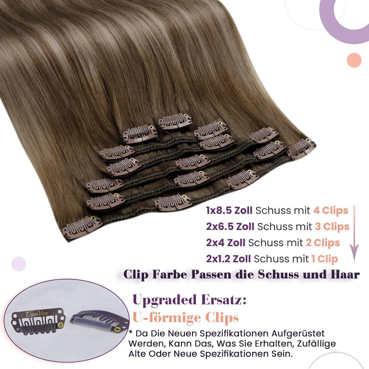 Echthaar Clip-in Extensions Braun Balayage Ombre 50cm