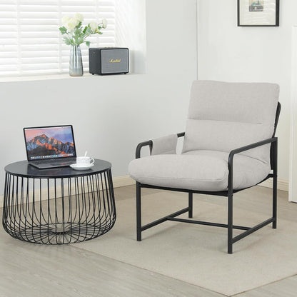 Moderner Loungesessel mit Metallrahmen & Seitentasche – Weiß