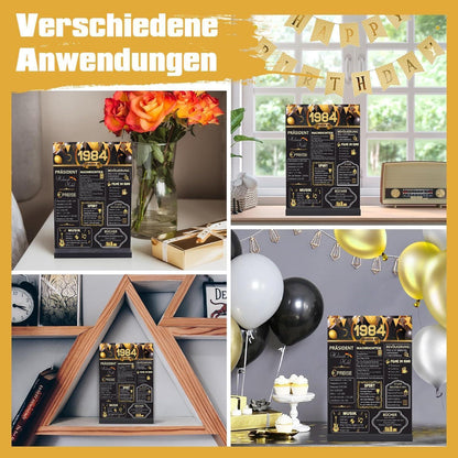 40. Geburtstag Deko 1984 Poster mit Acryl Tischzeichen & Holzständer