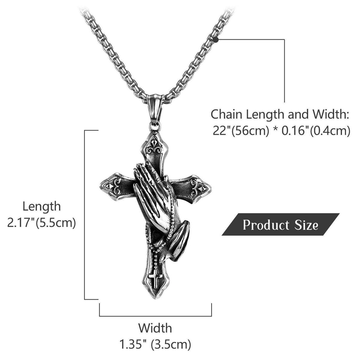 Herren Kreuz Halskette mit betenden Händen – Edelstahl Kette