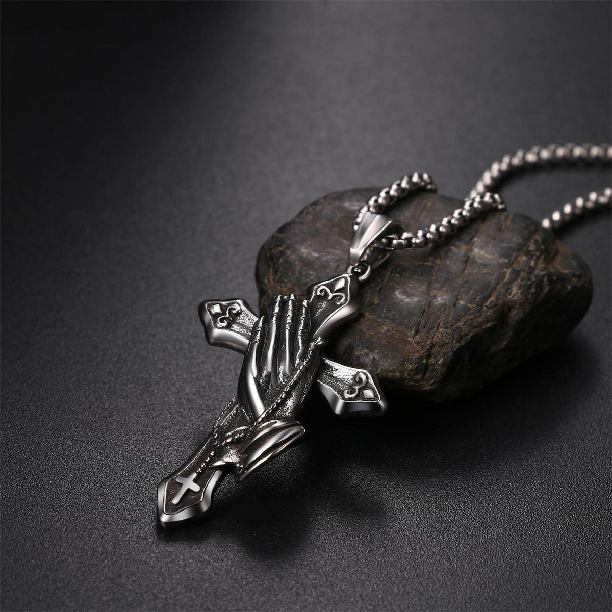 Herren Kreuz Halskette mit betenden Händen – Edelstahl Kette