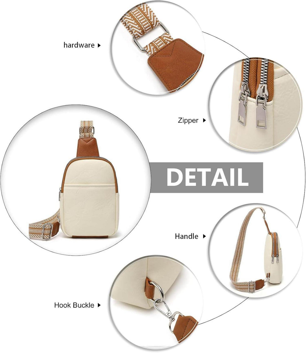 Bauchtasche Damen Crossbody Bag Klein Leder mit Gitarrengurt