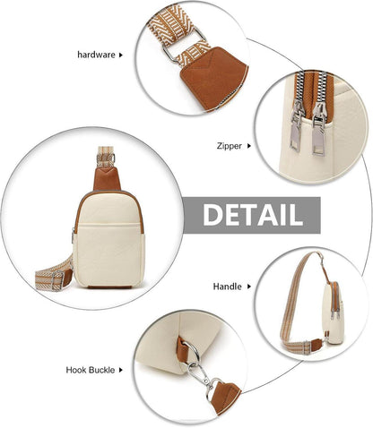Bauchtasche Damen Crossbody Bag Klein Leder mit Gitarrengurt