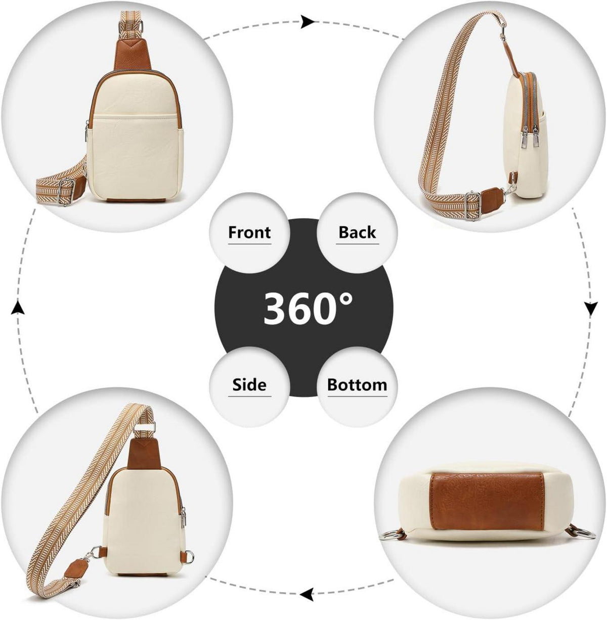 Kleine Damen Bauchtasche Umhängetasche Crossbody Bag PU Leder Schwarz