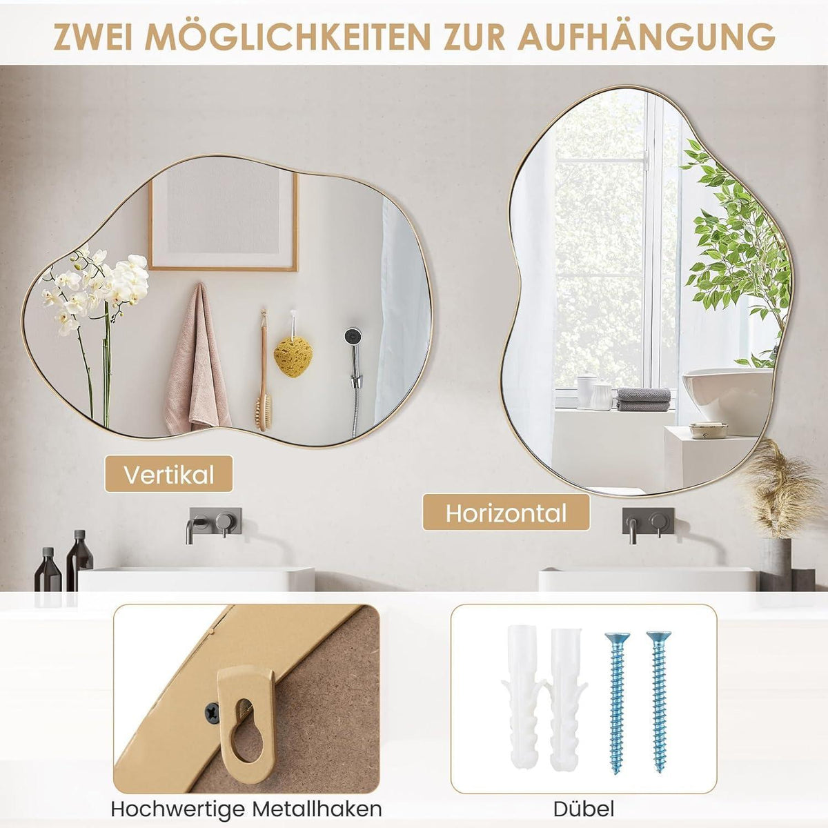 Asymmetrischer Wandspiegel mit Metallrahmen – 78x56cm
