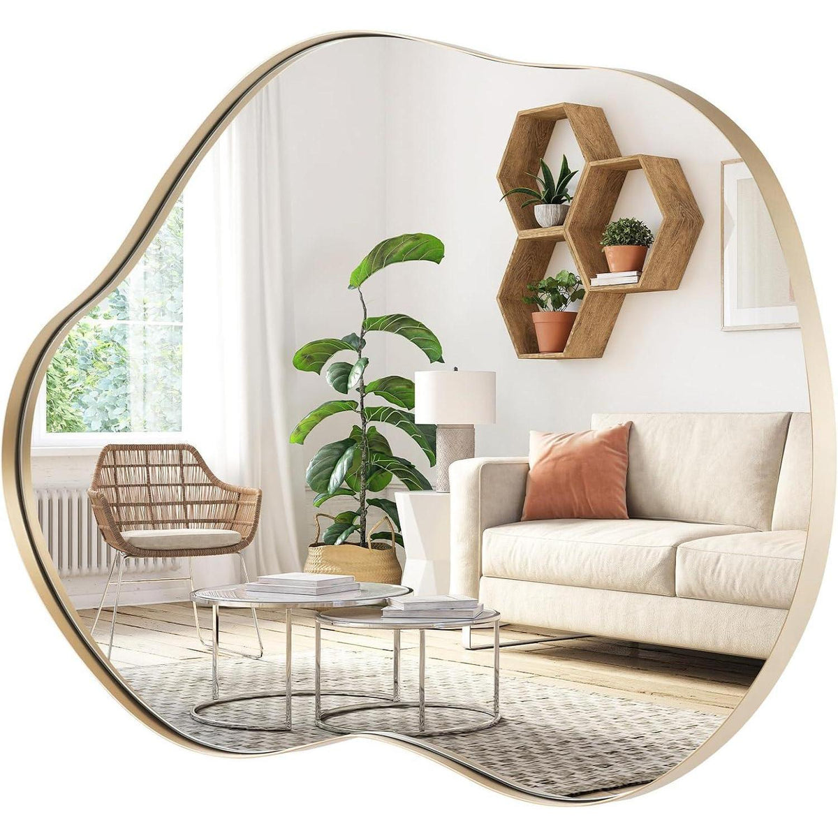 Asymmetrischer Wandspiegel mit Metallrahmen – 78x56cm