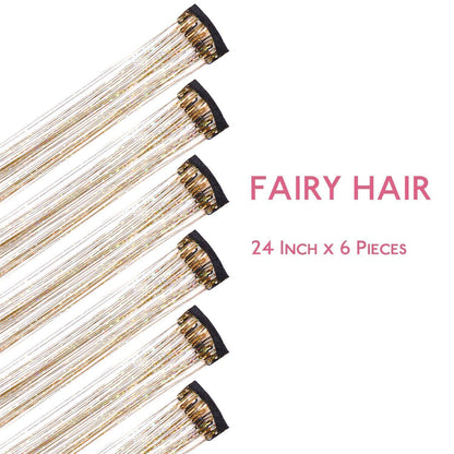 Glitzer Haarsträhnen Clip-In Gold 60cm – Festival & Party Haar