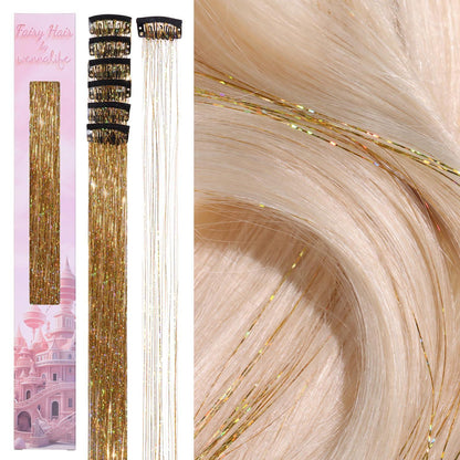 Clip-in Haar Lametta Champagner - 6 Strähnen, 60cm