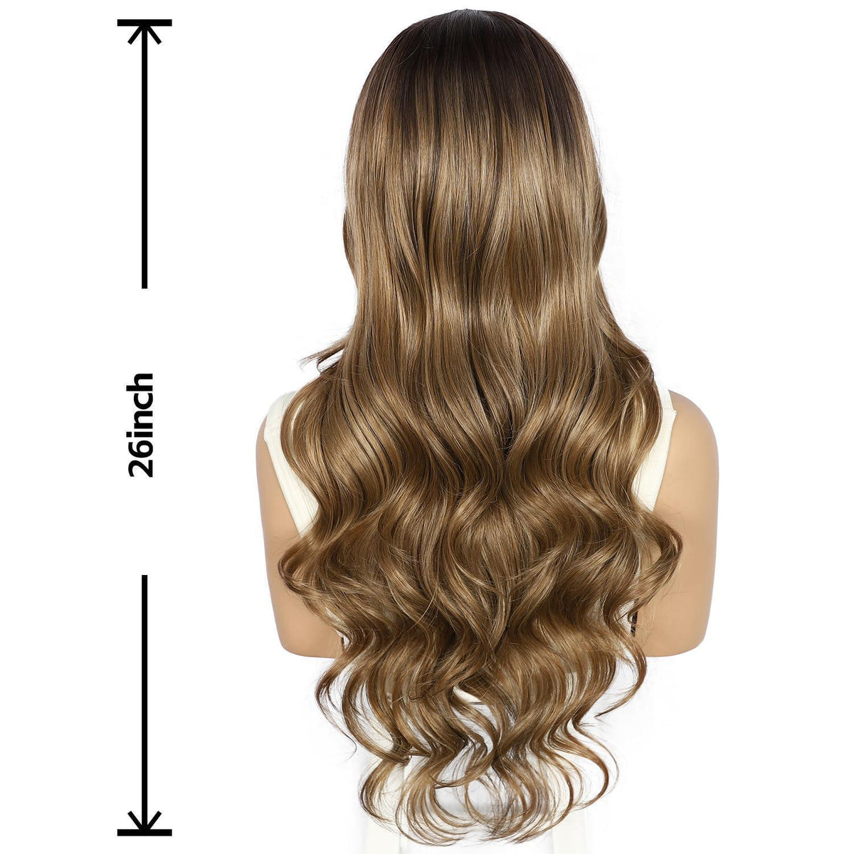 Synthetische Körperwelle Perücke Helles Honigbraun Balayage 26 Zoll
