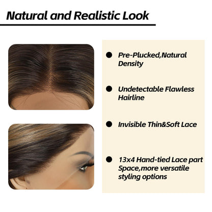 Synthetische Körperwelle Perücke Helles Honigbraun Balayage 26 Zoll