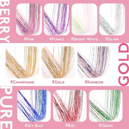 Silbernes Haar Lametta Clip-In Set – Glitzer Haarsträhnen 60cm