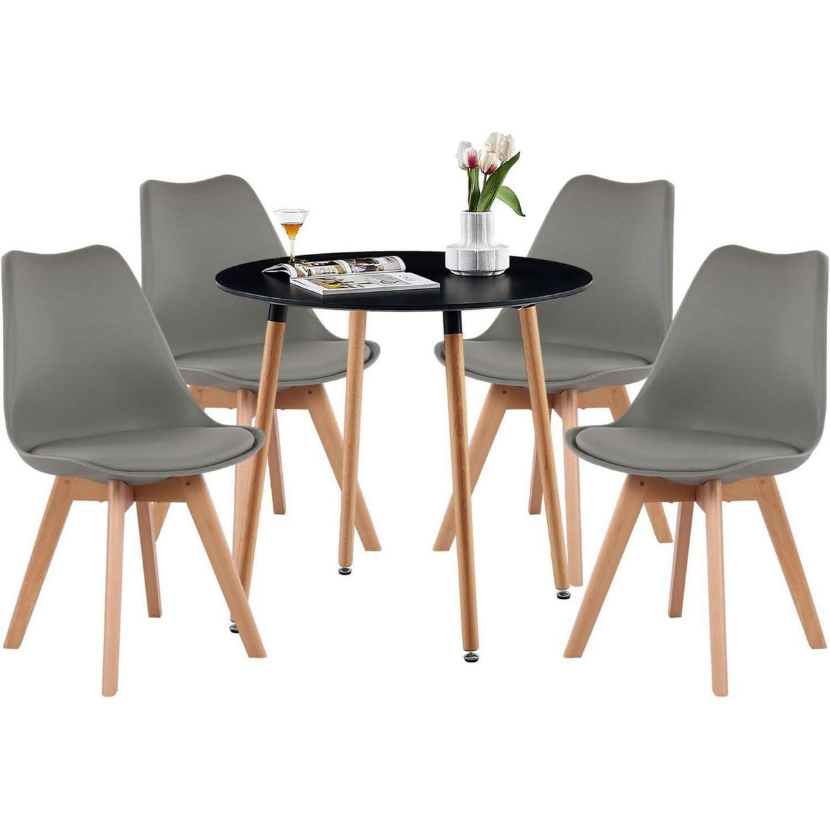 Esszimmergruppe rund, Schwarz & Grau, 4 Personen