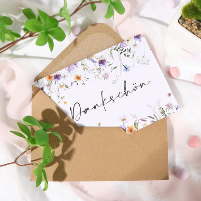 Dankeskarte Blumenmuster A6 Kraftpapier Umschlag Festes 300g Papier