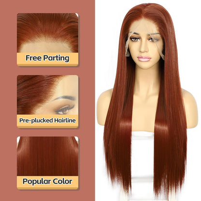 Kupferrote lange gerade Perücke mit Lace Front 13x6