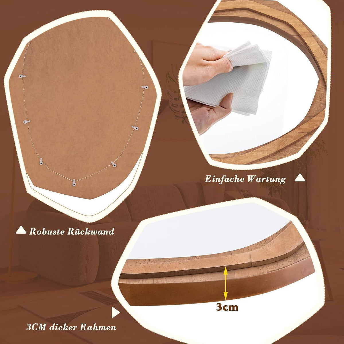Asymmetrischer Wandspiegel – Natürliches Design für Wohnzimmer & Bad