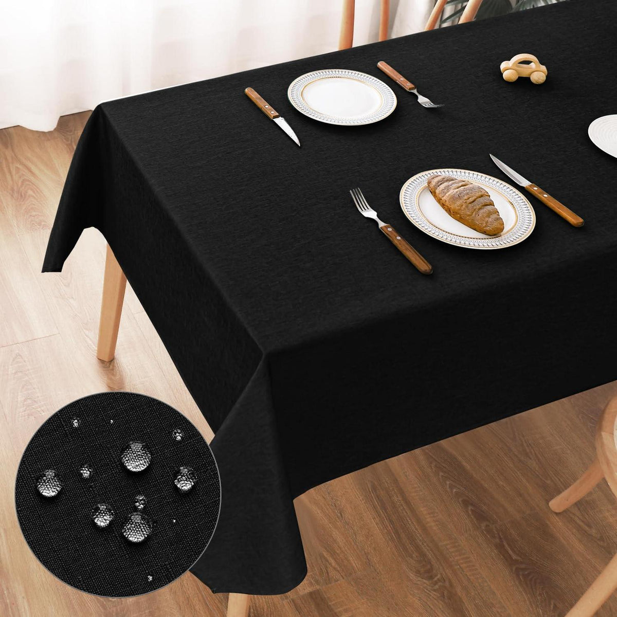 Tischdecke Schwarz 140x240cm Leinenoptik | Abwaschbar & Kratzfest
