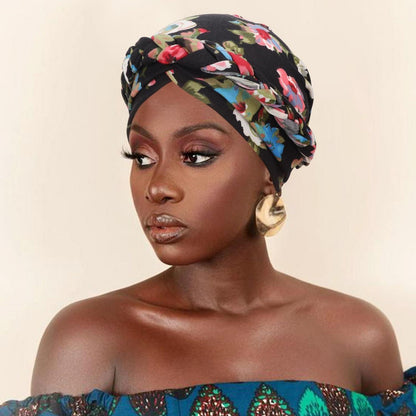 Damen Turban mit Zopf, vorgebundene Beanie Mütze