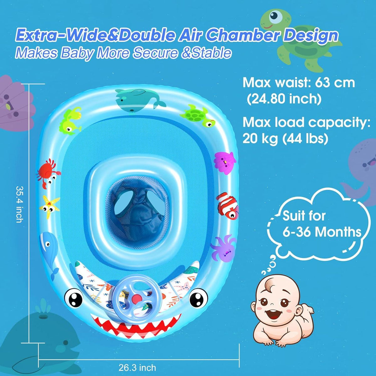 Baby Schwimmring mit Sonnendach und Spielzeug, UPF50+, 6-36 Monate, Blau