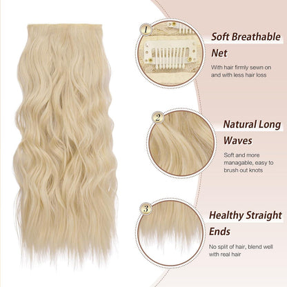 50cm Volle Kopf Haarverlängerung Platinblond Wavy Clip-in