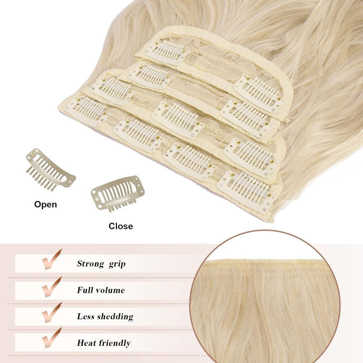 50cm Volle Kopf Haarverlängerung Platinblond Wavy Clip-in