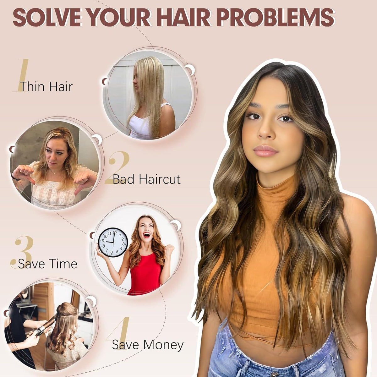 50cm Volle Kopf Haarverlängerung Platinblond Wavy Clip-in