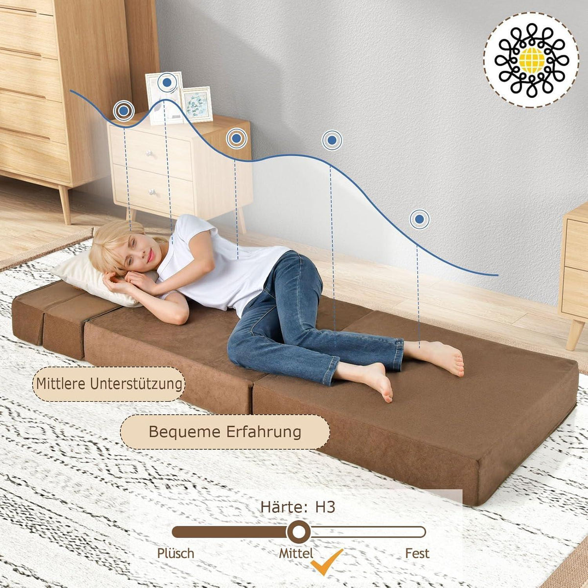 Bodensofa mit Schlaffunktion – 3in1 Klappsofa Braun
