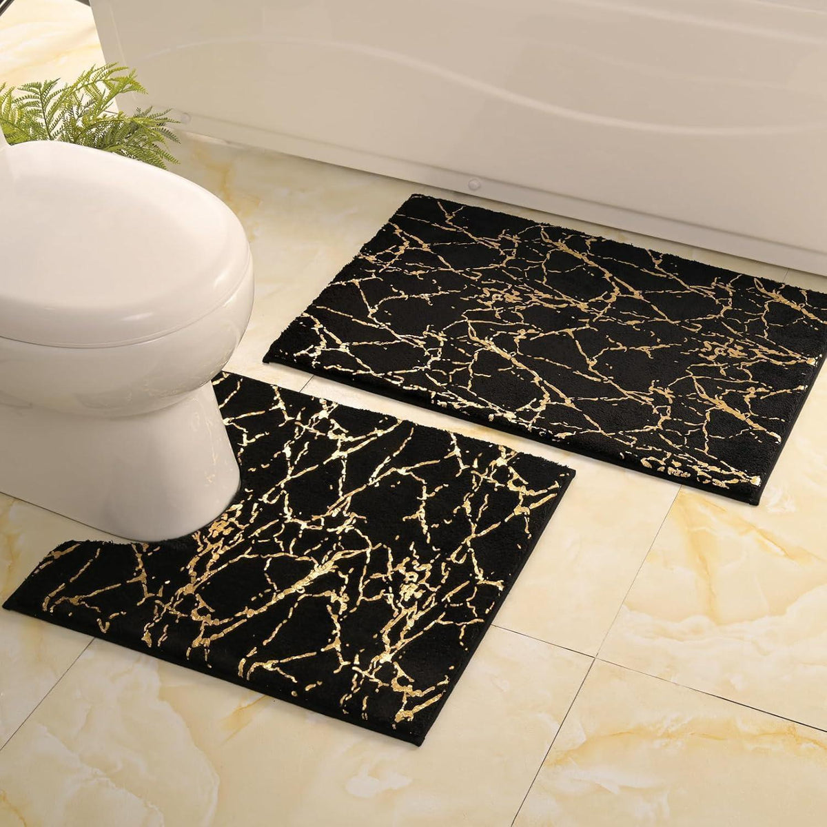 Badematte rutschfest Schwarz Gold Mikrofaser 50x50 cm