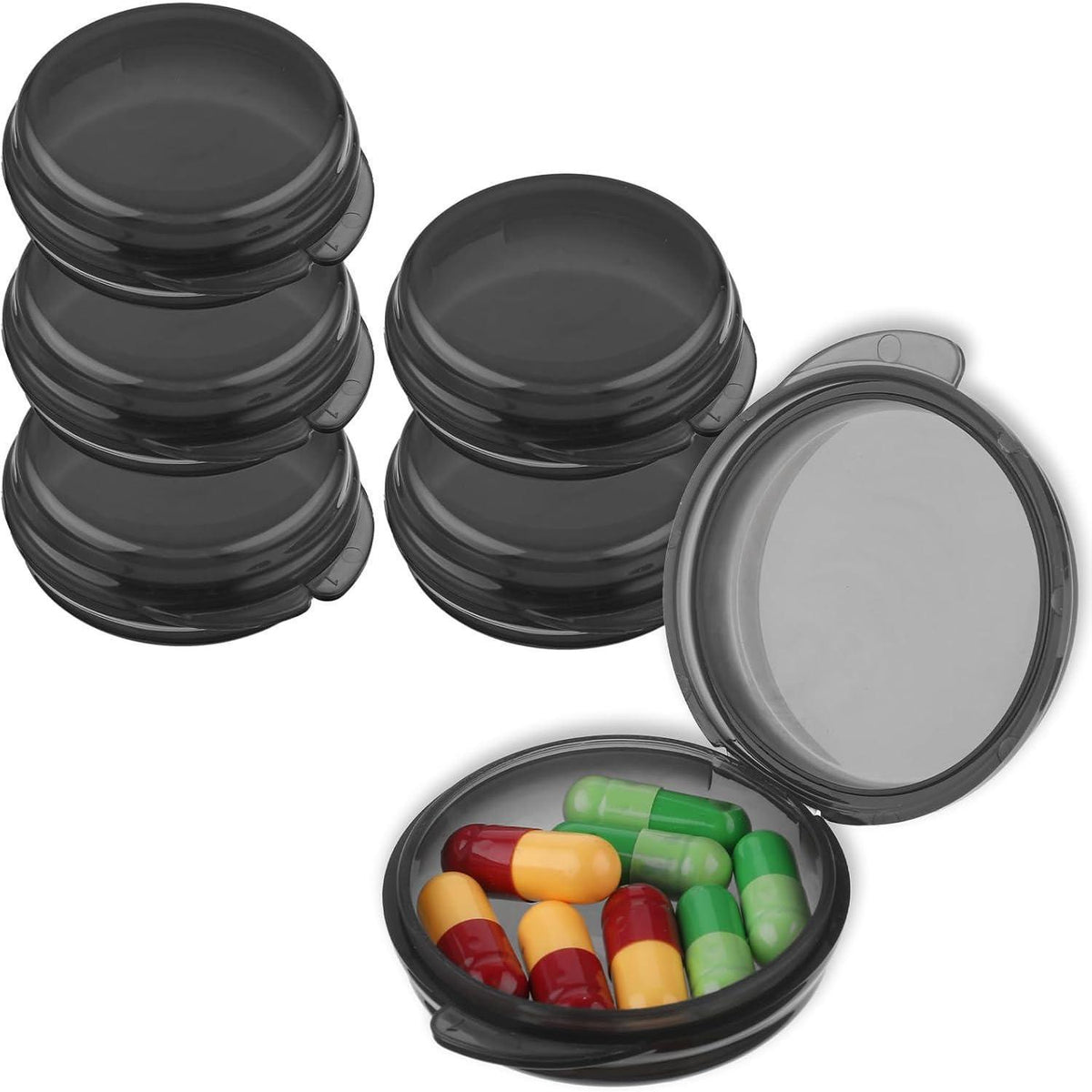 Mini Pillendose 5er Set, Tragbar & Feuchtigkeitsbeständig, Schwarz