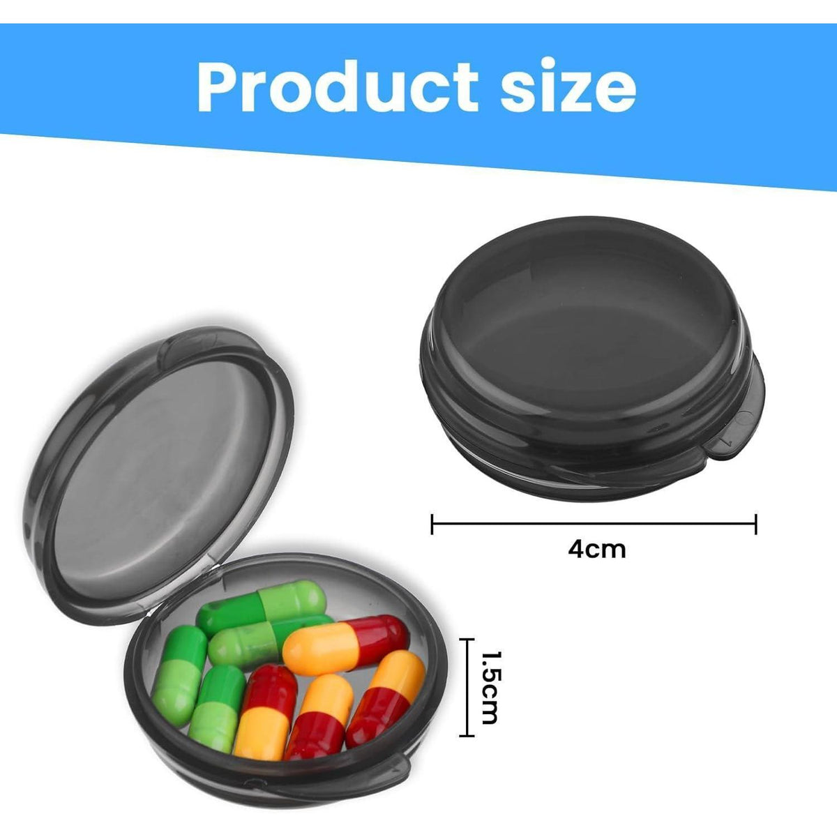 Mini Pillendose 5er Set, Tragbar & Feuchtigkeitsbeständig, Schwarz