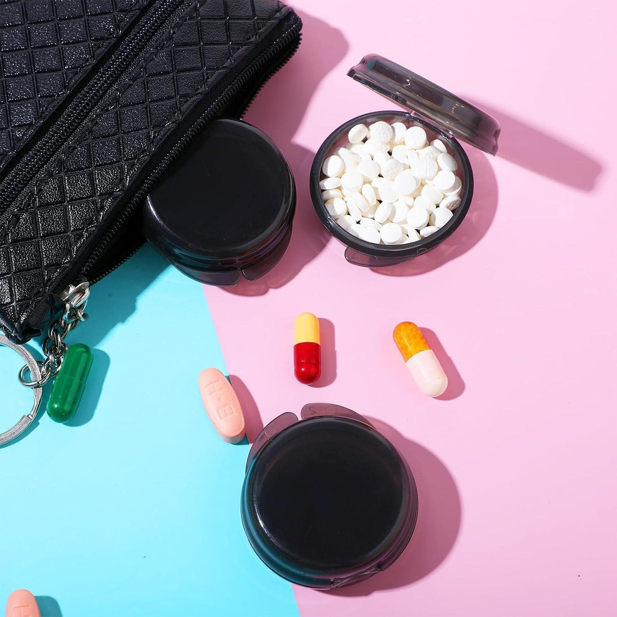 Mini Pillendose 5er Set, Tragbar & Feuchtigkeitsbeständig, Schwarz