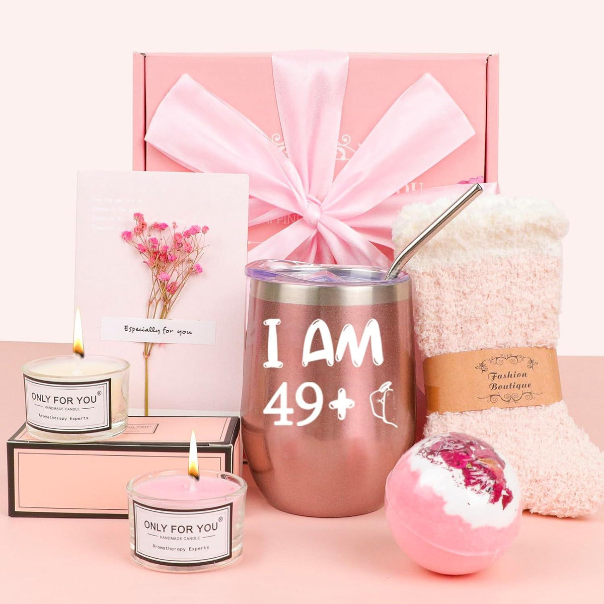 Luxus Spa-Geschenkset 50. Geburtstag Frau 12oz Weinglas Socken