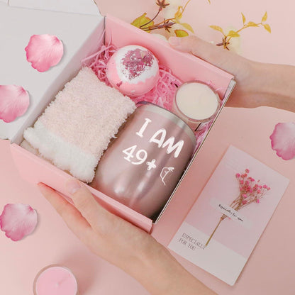 Luxus Spa-Geschenkset 50. Geburtstag Frau 12oz Weinglas Socken