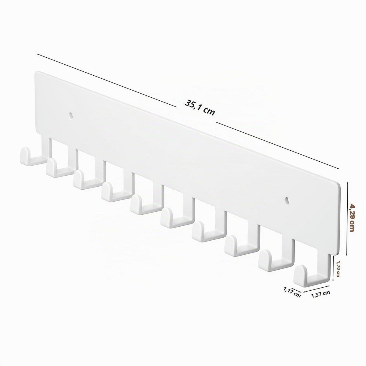 Wand-Schlüsselhalter mit 10 Haken – Weiß, für Flur & Küche