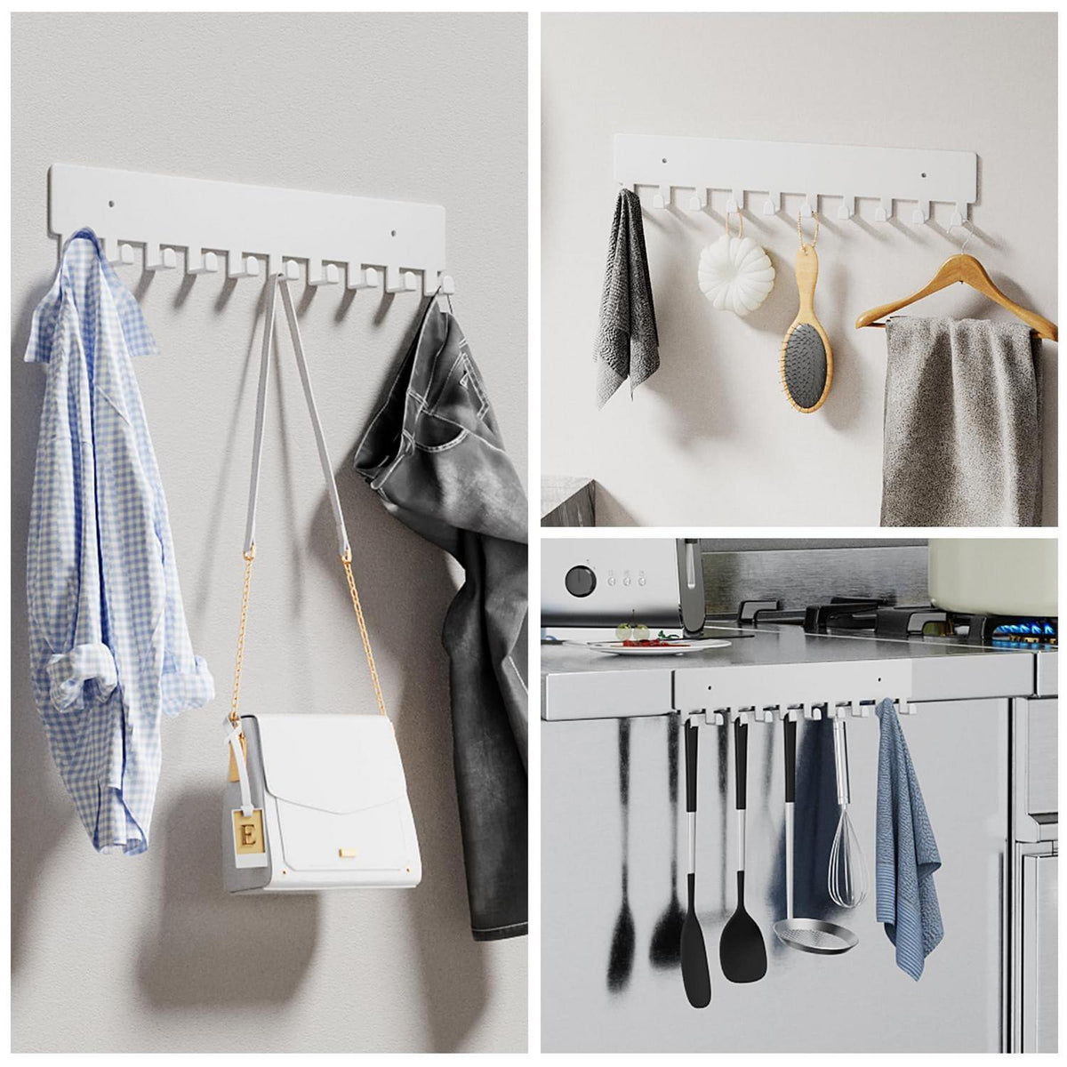 Wand-Schlüsselhalter mit 10 Haken – Weiß, für Flur & Küche