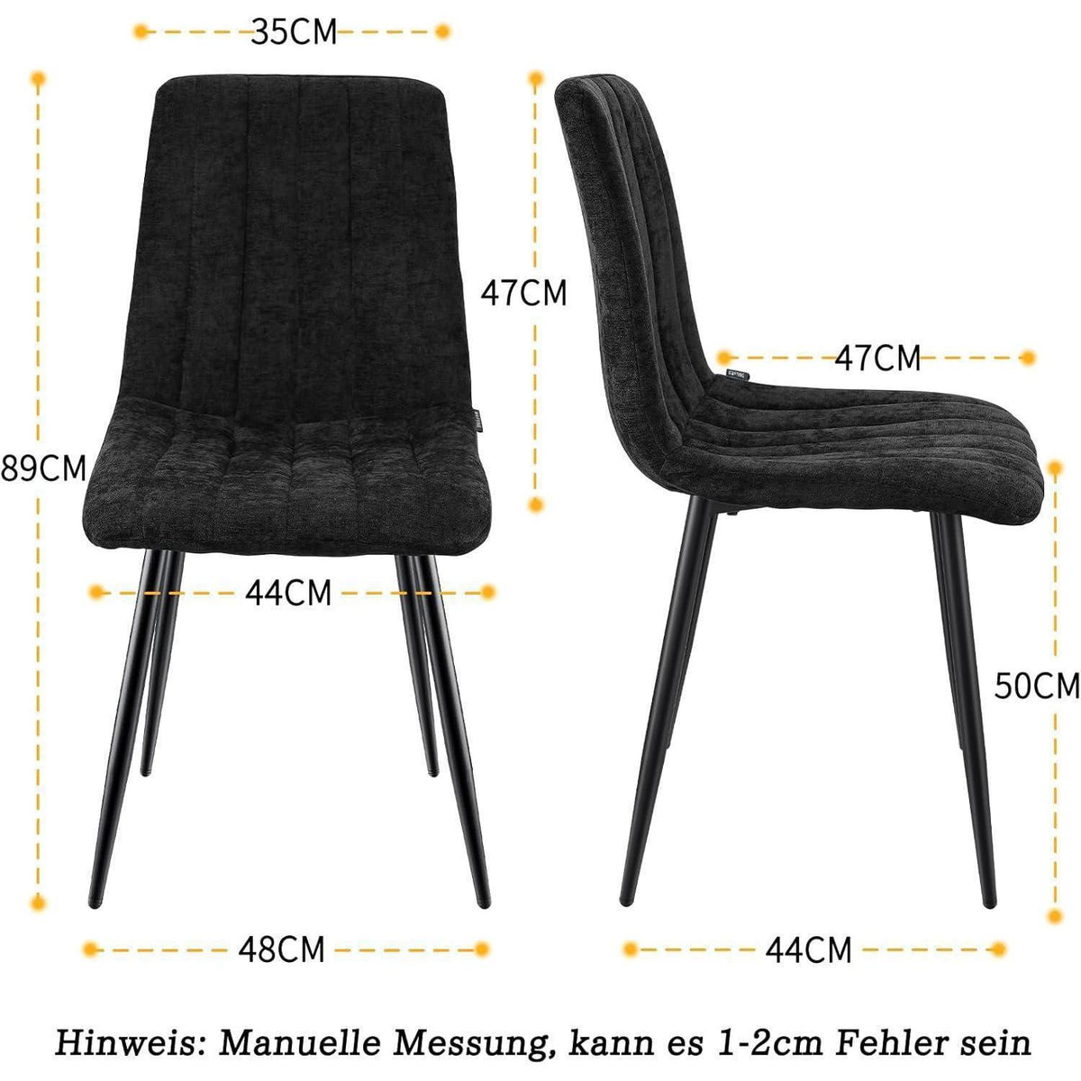 Esszimmerstühle 6er Set, Gepolsterte Stühle mit hoher Lehne, Schwarz