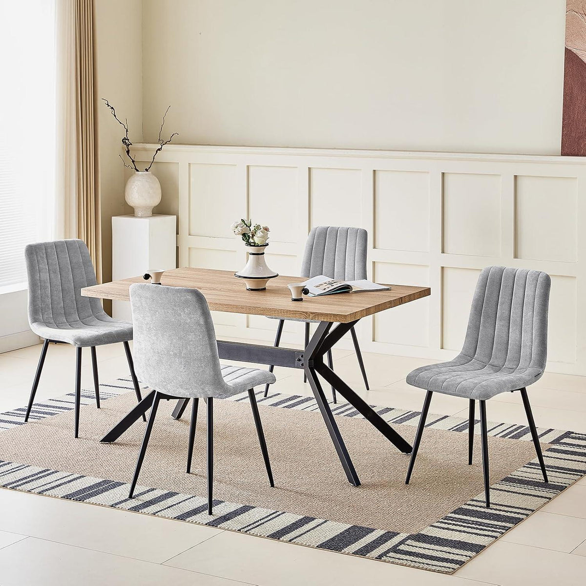 Gepolsterte Esszimmerstühle 2er Set Grau & Grau mit hoher Lehne