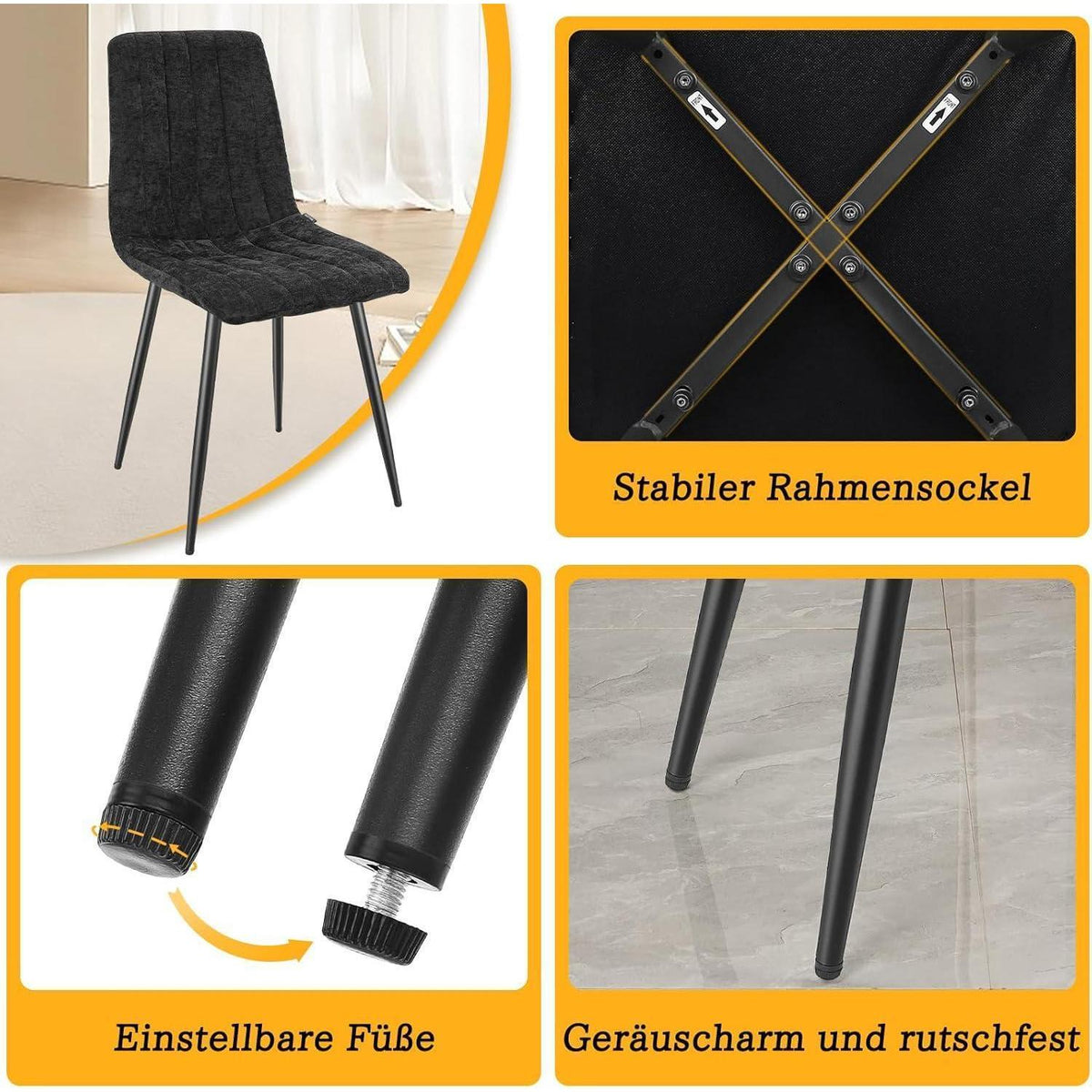 Gepolsterte Esszimmerstühle 2er Set Schwarz