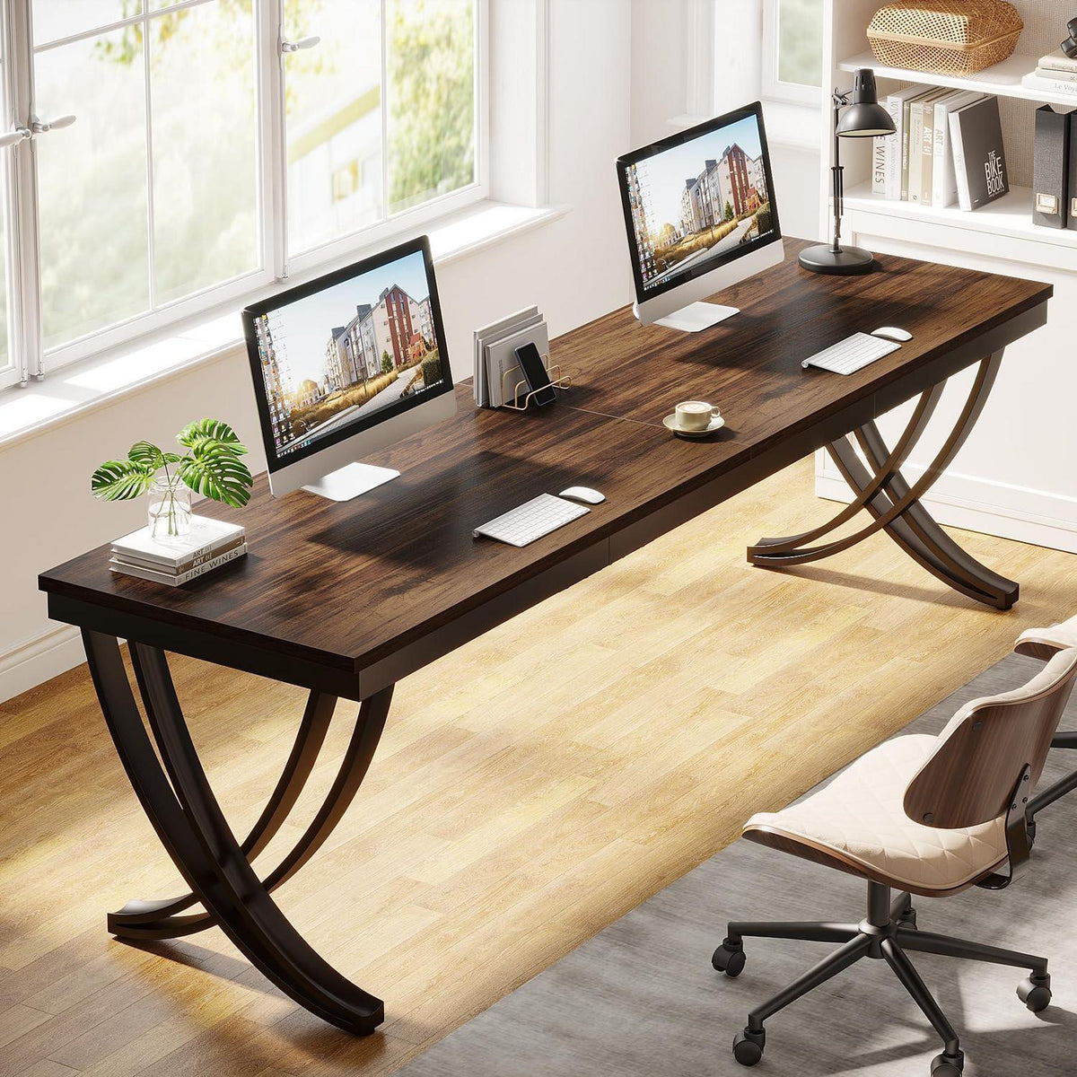Doppelter Schreibtisch 200x70cm – Rustikaler Computertisch für Home Office