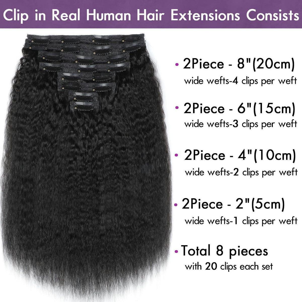 Echthaar Clip-In Verlängerung, glatt, schwarz, 56cm