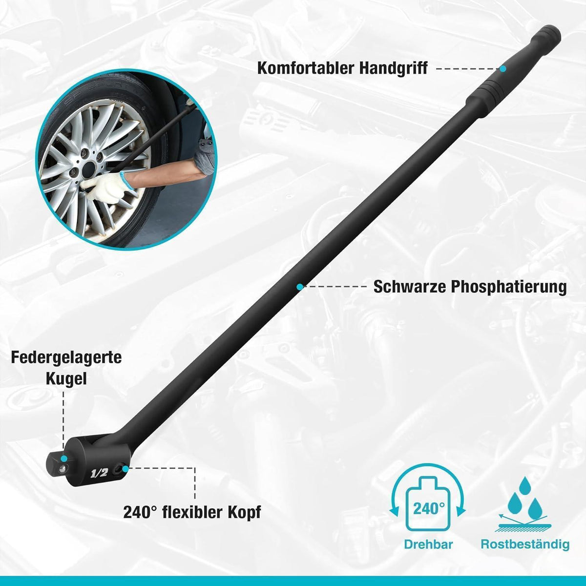 Gelenkgriff 600mm mit flexiblem Kopf, 780 Nm
