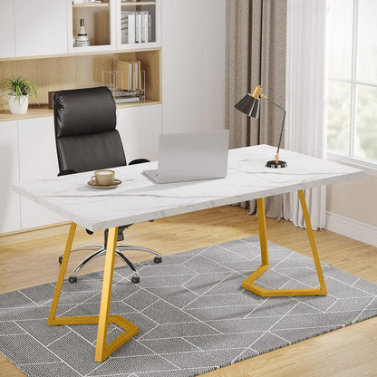 Moderner Schreibtisch Weiß & Gold | 140x80 cm | Home Office Tisch