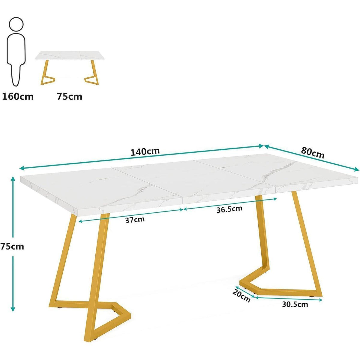 Moderner Schreibtisch Weiß & Gold | 140x80 cm | Home Office Tisch