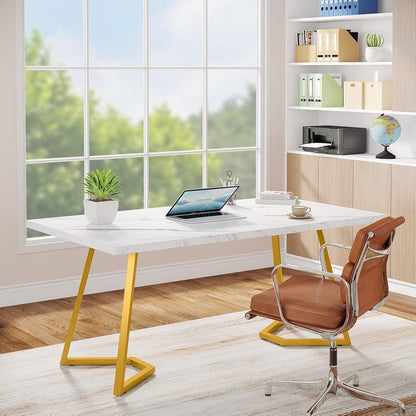 Moderner Schreibtisch Weiß & Gold | 140x80 cm | Home Office Tisch