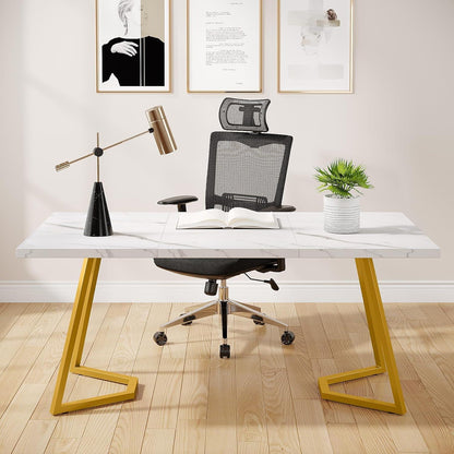Moderner Schreibtisch Weiß & Gold | 140x80 cm | Home Office Tisch