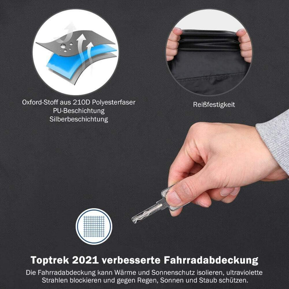 Toptrek Fahrradabdeckung 3 Fahrräder 210D wasserdicht 220x120x110cm