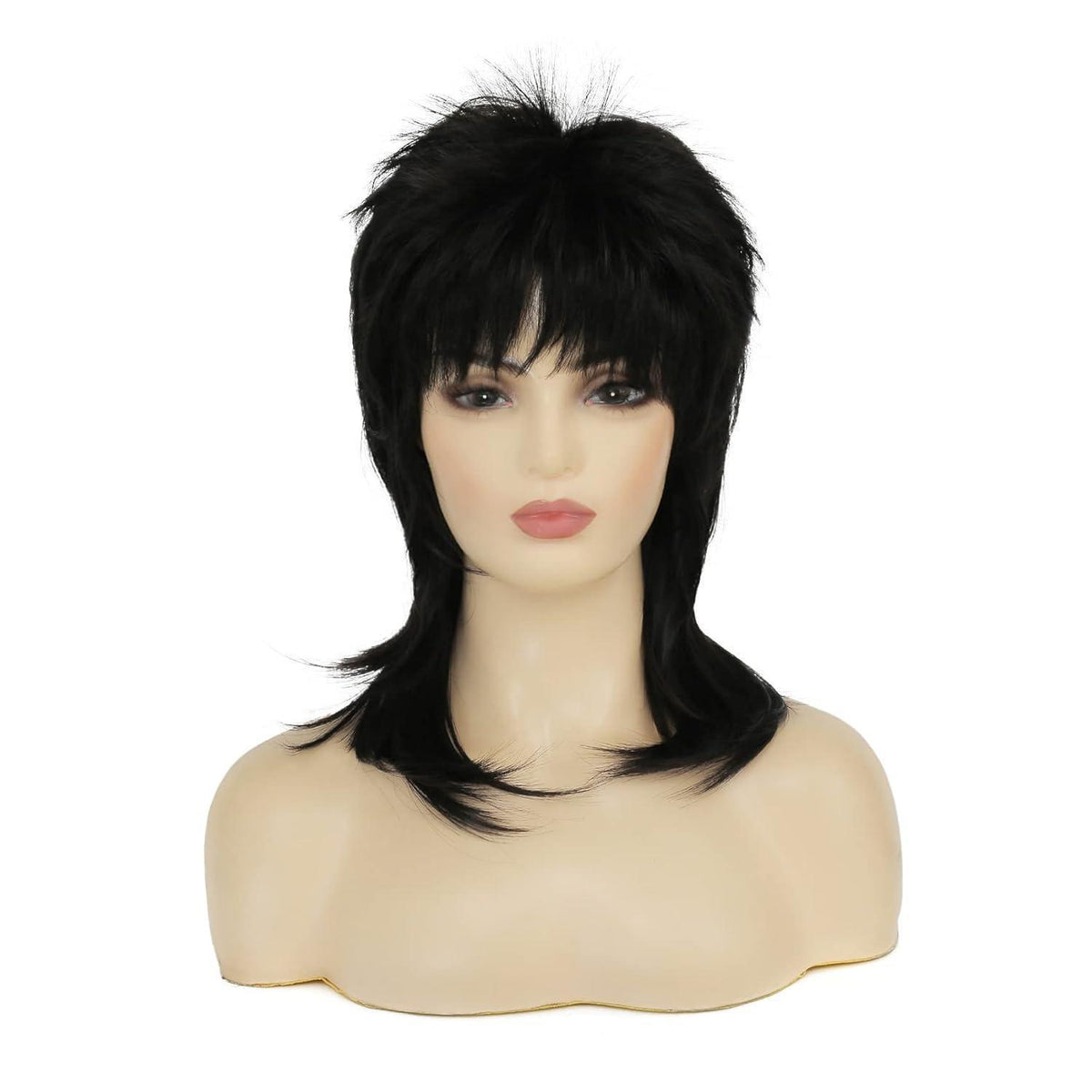 Schwarze Vokuhila Perücke 80er Jahre Mullet mit Pony