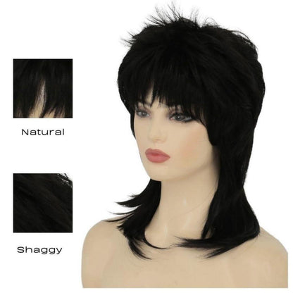 Schwarze Vokuhila Perücke 80er Jahre Mullet mit Pony