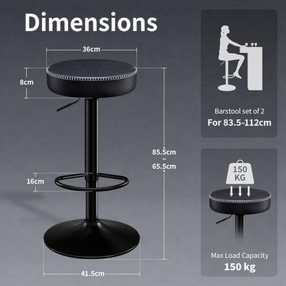 Barhocker Set 2er – Höhenverstellbar & Komfortabel Schwarz