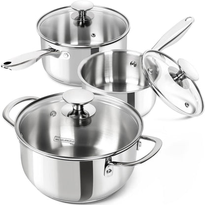 Edelstahl Kochtopf-Set 6-teilig mit Doppelgriffen